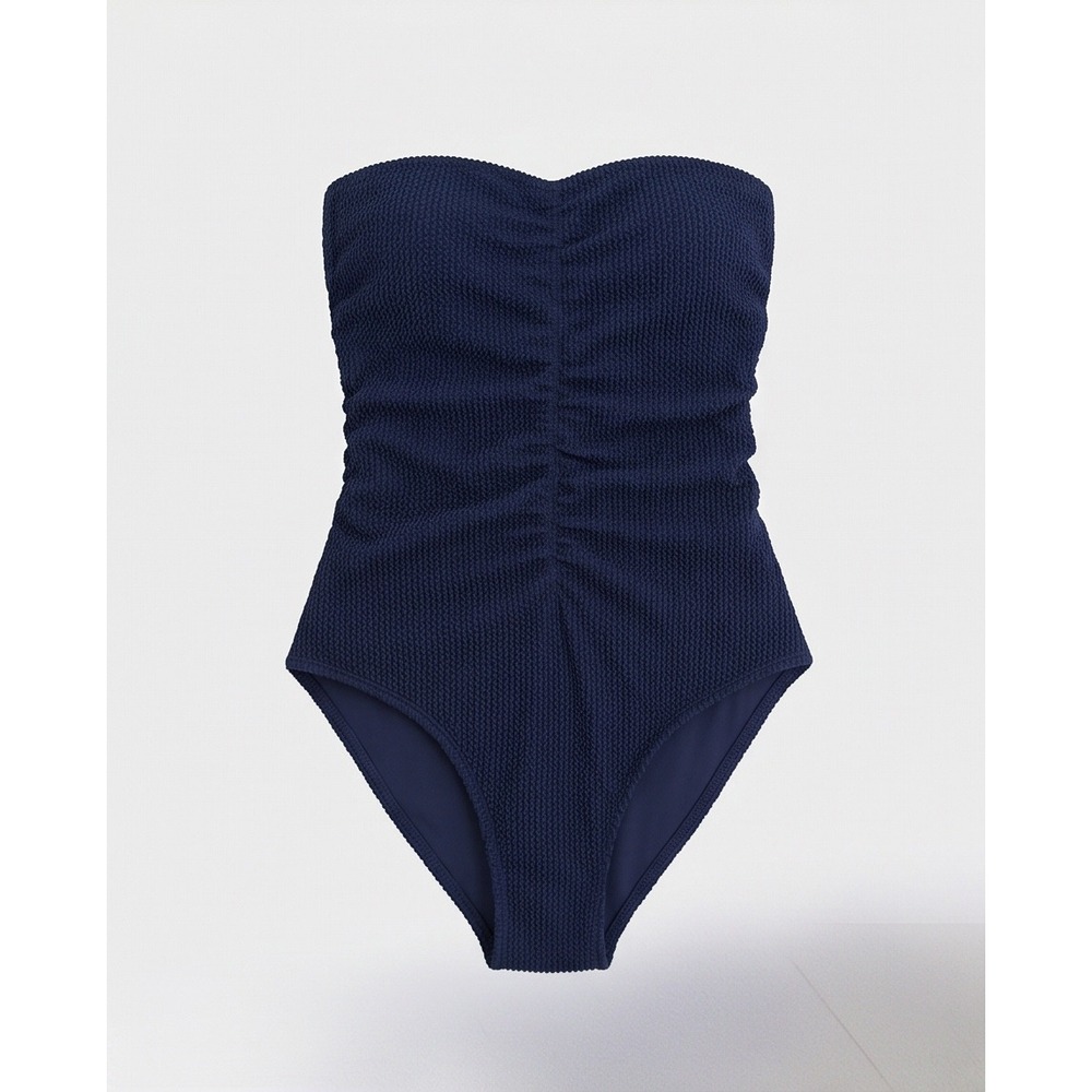 Milly Textured Ruched One Piece Swimsuit Lac Navy‎ Strapless T45W62 New S